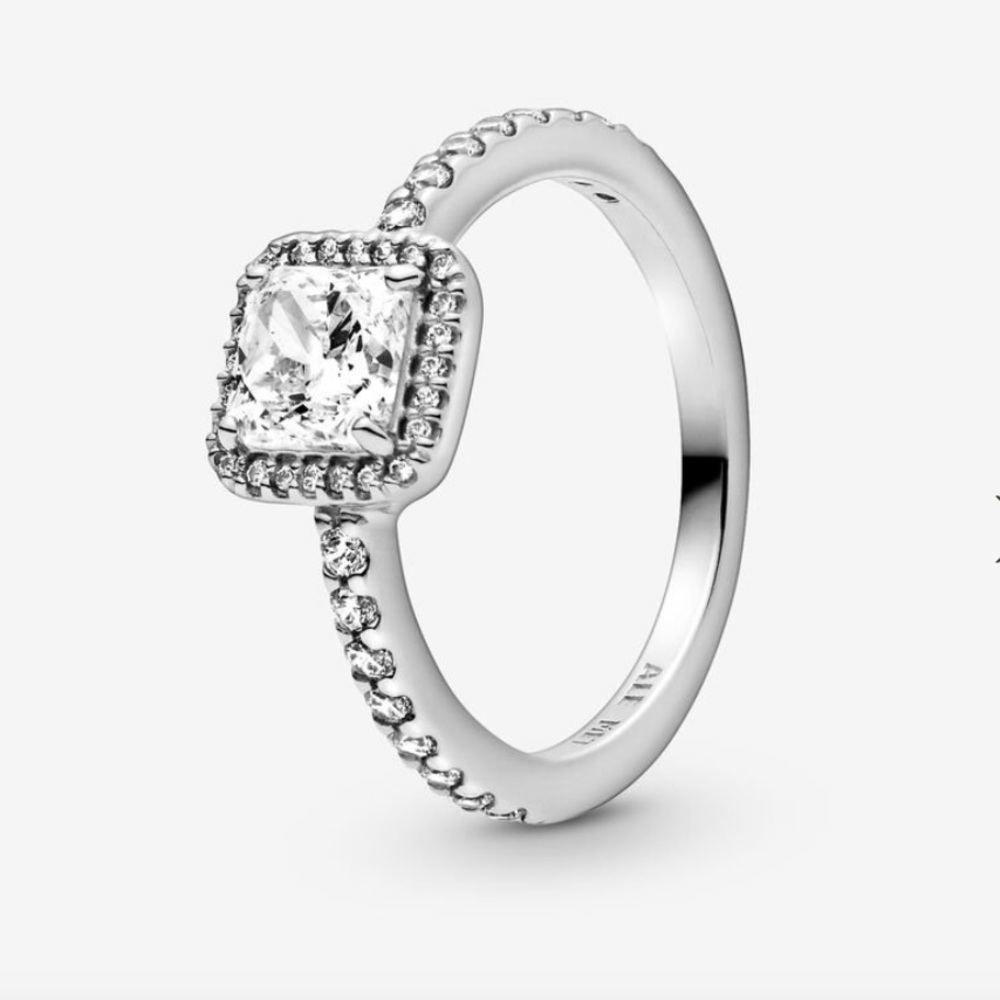 Square Sparkle Halo Ring Size 6